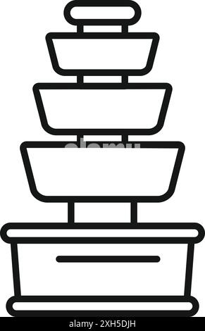 Einfache schwarz-weiße Strichgrafik-Illustration eines gestuften Wasserbrunnen, perfekt für Projekte im Zusammenhang mit Landschaftsgestaltung, Wohnkultur und Entspannung Stock Vektor