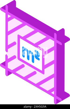 Fläche Quadratmeteretikett Produktwarnung isometrische Symbolvektorgrafik Stock Vektor