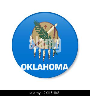 Oklahoma Flaggensymbol, rundes Abzeichen des US-Bundesstaates mit Schatten. Realistische 3D-Illustration isoliert auf weiß. Stockfoto