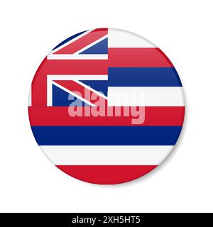 Symbol für die Hawaii-Flagge, rundes Abzeichen mit Schatten. Realistische 3D-Illustration isoliert auf weiß. Stockfoto