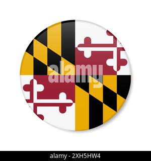 Maryland Flaggensymbol, rundes Abzeichen des US-Bundesstaates mit Schatten. Realistische 3D-Illustration isoliert auf weiß. Stockfoto