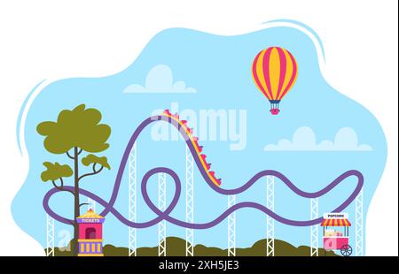 Achterbahn im Vergnügungspark. Abbildung in flacher Form isoliert auf weißem Hintergrund Stock Vektor