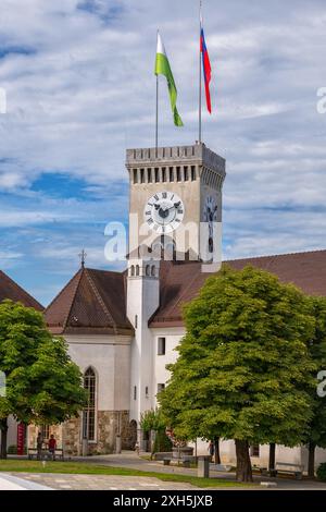 Aussichtsturm am Schloss von Ljubljana, Blick vom Innenhof in der Stadt Ljubljana, Slowenien. Stockfoto