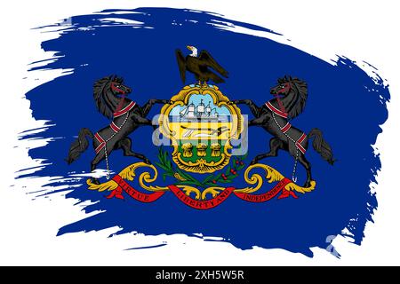 Pennsylvania US State Pinselstrich Flaggenhintergrund. Handgezeichnetes, isoliertes Banner im Grunge-Stil. Stockfoto