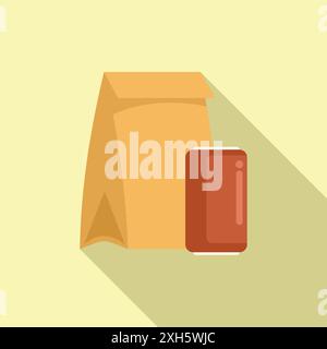 Einfache Illustration einer braunen Papiertüte mit einer Soda-Dose, die an das Konzept eines schnellen und einfachen Fast-Food-Mittagessens erinnert Stock Vektor