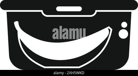 Schwarze Silhouette einer Lunchbox mit einer Banane im Inneren, die einen gesunden Snack oder eine Mahlzeit darstellt Stock Vektor