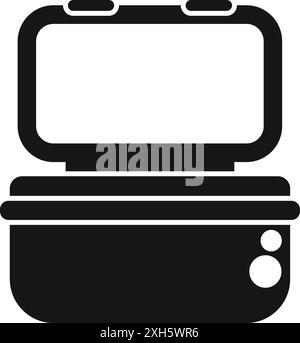 Schwarze Silhouette einer offenen Lunchbox mit doppelstöckigem Aufbewahrungsbehälter, perfekt für Lunchpakete und Mahlzeiten Stock Vektor