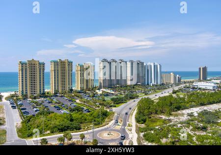 Blick aus der Vogelperspektive auf den Strand von Perdido Key, Florida im Juli Stockfoto