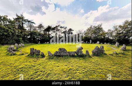 Die späten Jungsteinzeit prähistorischen Stein Kreis The Kings Men. Teil der Rollright Steine, Oxfordshire, England. 3000 + Jahre alt Stockfoto