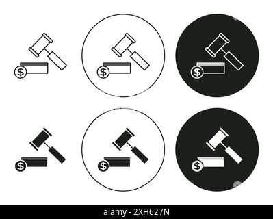 Auktionssymbol Vektorsymbol oder Zeichensatzsammlung in Schwarzweiß-Umrandung Stock Vektor