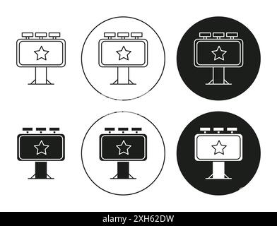 Billboard-Symbol Vektorsymbol oder Zeichensatz-Sammlung in Schwarzweiß-Umrissen Stock Vektor