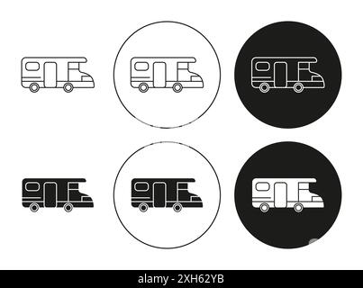 Campervan-Symbol Vektorsymbole oder Zeichensatzkollektion in Schwarz-weiß-Kontur Stock Vektor