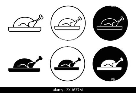 Hähnchenschenkel-Symbol Vektorsymbol- oder Schildersatz-Kollektion in schwarz-weißer Umrandung Stock Vektor