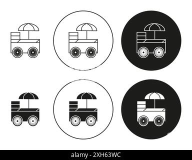 Icon für den Lebensmittelwagen Vektorsymbol oder Schildersatz in schwarz-weißer Umrandung Stock Vektor