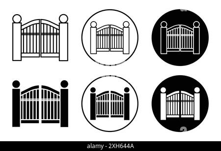 Gate-Symbol Vektorsymbol oder Zeichensatz-Sammlung in Schwarzweiß-Umrandung Stock Vektor