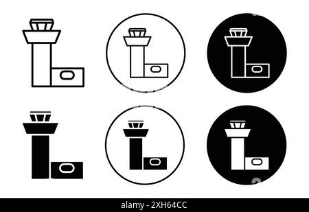 Flight Control Tower Symbol Vektorsymbol oder Schildersatz Sammlung in schwarz-weiß Umrisse Stock Vektor