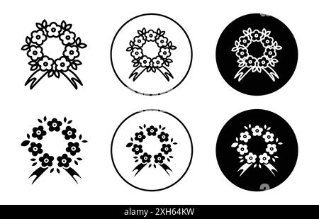 Trauerkranz Icon Vektor Symbol oder Schild Set Kollektion in schwarz-weiß Umriss Stock Vektor