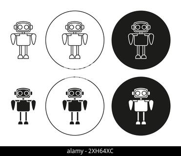 Intelligenter taktischer Bot Symbol Vektorsymbol oder Zeichensatz Sammlung in Schwarzweiß-Umrandung Stock Vektor