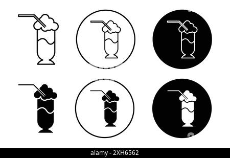 Milchshake-Symbol Vektorsymbol oder Zeichensatz-Kollektion in schwarz-weißer Umrandung Stock Vektor