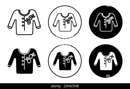 Weiblicher Pullover Icon Vector Symbol oder Sign Set Kollektion in Schwarz-weiß-Umrandung Stock Vektor