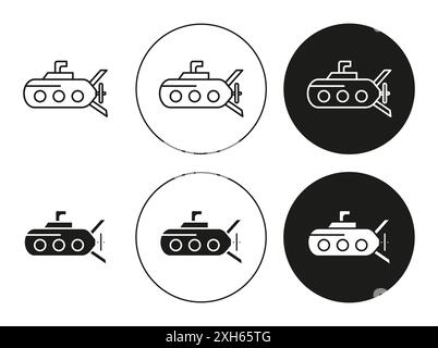 U-Boot-Symbol Vektorsymbol oder Zeichensatz-Sammlung in Schwarzweiß-Umrandung Stock Vektor