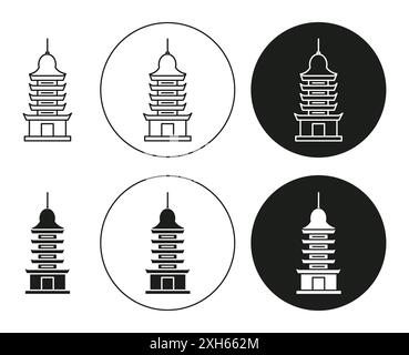 Porzellanturm von Nanjing Icon Vektor Symbol oder Schild Set Sammlung in schwarz-weiß Umriss Stock Vektor