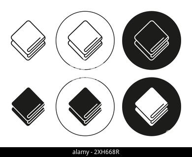 Abgerundet die gefalteten Badetücher Icon Vector Symbol oder Sign Set Kollektion in Schwarz-weiß-Umrandung Stock Vektor