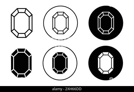 RECHTECKIGES DIAMANTSYMBOL Vektorsymbol oder Zeichensatzkollektion in Schwarz-weiß-Umrandung Stock Vektor