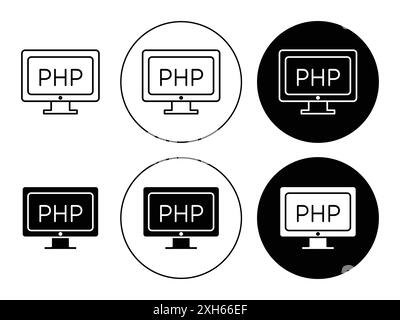 php-Symbol Vektorsymbol oder Zeichensatzsammlung in Schwarzweiß-Umrandung Stock Vektor