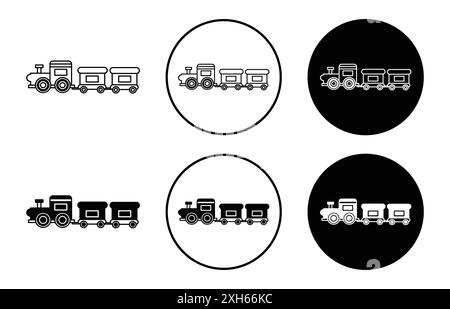 Spielzeugzug-Symbol Vektorsymbol oder Zeichensatzkollektion in schwarz-weißer Umrandung Stock Vektor