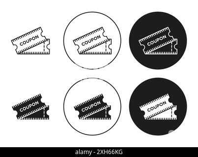 Gutschein-Symbol Vektorsymbol oder Zeichensatz-Kollektion in schwarz-weiß-Umrandung Stock Vektor