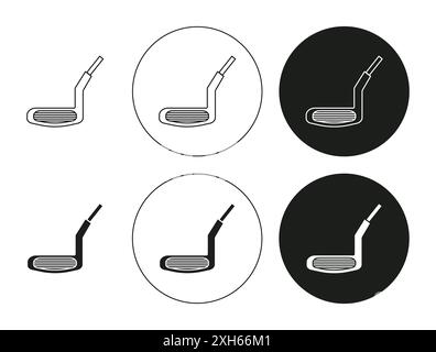 Putter-Symbol Vektorsymbol oder Zeichensatz-Sammlung in Schwarzweiß-Umrandung Stock Vektor