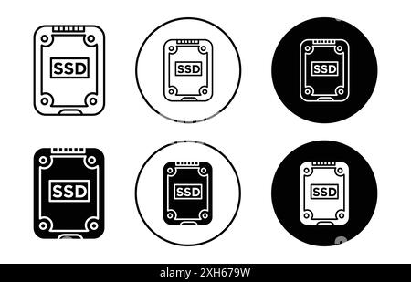 SSD-SYMBOL Vektorsymbol oder Zeichensatz-Sammlung in Schwarzweiß-Umrandung Stock Vektor