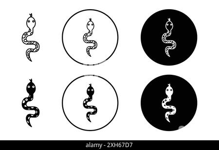 Schlangenvektor-Symbol oder Zeichensatz-Sammlung in Schwarzweiß-Umrandung Stock Vektor