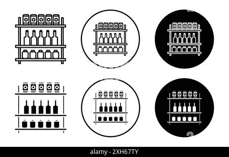 Regale Aufbewahrungssymbol Vektorsymbol oder Schildersatz in Schwarzweiß-Umrandung Stock Vektor