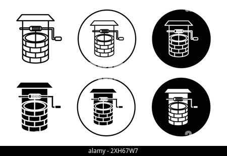 Well Icon Vector Symbol oder Zeichensatz Kollektion in schwarz-weiß-Umrandung Stock Vektor