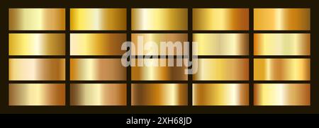 Goldverlaufssatz. Kollektion mit goldfarbenen Vektorhintergründen in Metallic-Optik. Stock Vektor