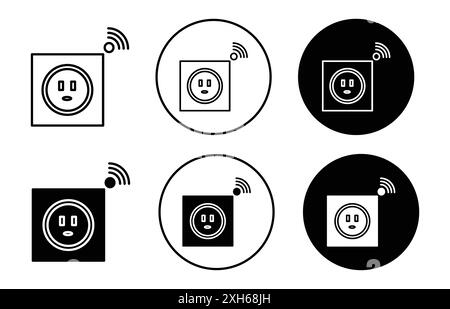 Smart Plug-Symbol Vektorsymbol oder Zeichensatz-Sammlung in Schwarzweiß-Umrandung Stock Vektor