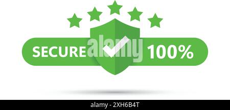 100 % sicheres Symbol im flachen Stil. Vektorillustration der Datenschutzgarantie auf isoliertem Hintergrund. Geschäftskonzept für Sicherheitsrisikozeichen. Stock Vektor