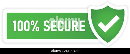 100 % sicheres Symbol im flachen Stil. Vektorillustration der Datenschutzgarantie auf isoliertem Hintergrund. Geschäftskonzept für Sicherheitsrisikozeichen. Stock Vektor