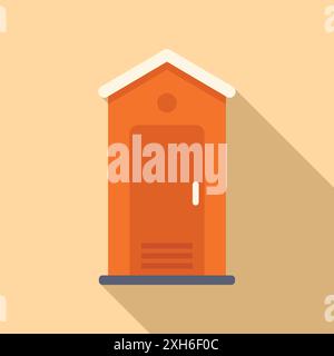 Minimalistische Illustration mit einem orangefarbenen hölzernen Outthouse mit einem weißen Dach, das einen langen Schatten wirft Stock Vektor