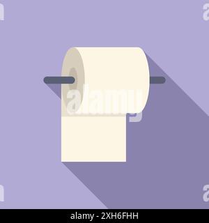 Toilettenpapier hängt an einem Metallhalter, der einen langen Schatten auf einem violetten Hintergrund wirft Stock Vektor