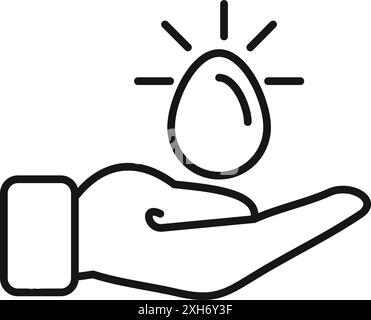 Die offene Hand hält ein glänzendes goldenes Ei, das Erfolg, Chancen und Reichtum repräsentiert Stock Vektor