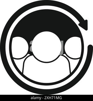 Symbol eines kreisförmigen Pfeils, der sich im Uhrzeigersinn um drei Geschäftsleute dreht, die zusammenarbeiten Stock Vektor