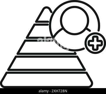 Liniensymbol, das das Konzept des Hinzufügens eines neuen Kunden zur Verkaufstrichterpyramide darstellt Stock Vektor