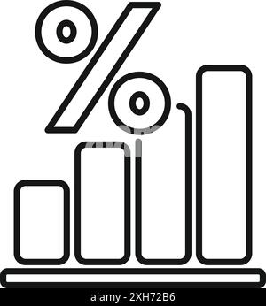 Strichgrafik-Symbolstil mit einem Prozentzeichen auf einem steigenden Balkendiagramm, das steigende Gewinne symbolisiert Stock Vektor