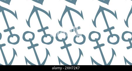 Blaue Schiffsanker isoliert auf weißem Hintergrund. Niedliches nahtloses Schwarzweiß-Muster. Vektor einfache flache Grafik-Illustration. Vorlagenhintergrund für Tex Stock Vektor