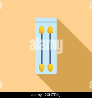 Blaue Packung mit Wattestäbchen zum Reinigen der Ohren auf dem Tisch Stock Vektor