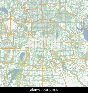 Road map of Dallas in Texas. Contains layered vector with roads water, parks, etc. Stock Vector