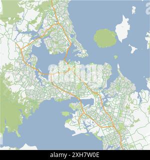 Road map of Auckland in New Zealand. Contains layered vector with roads water, parks, etc. Stock Vector